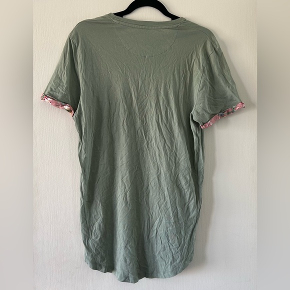 Jack & Jones Olive T-Shirt with Pink Floral Details - Picture 2 of 2